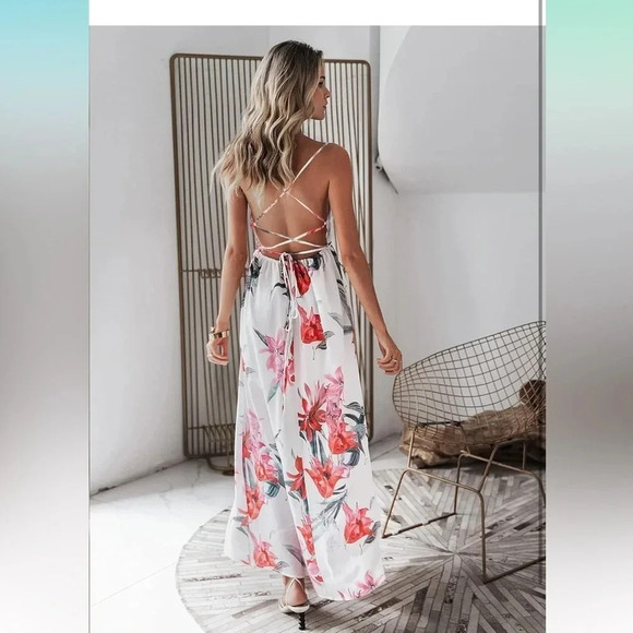 Paaple Floral Print Backless Wrap Split Slip Dress Dress size small - Picture 2 of 6